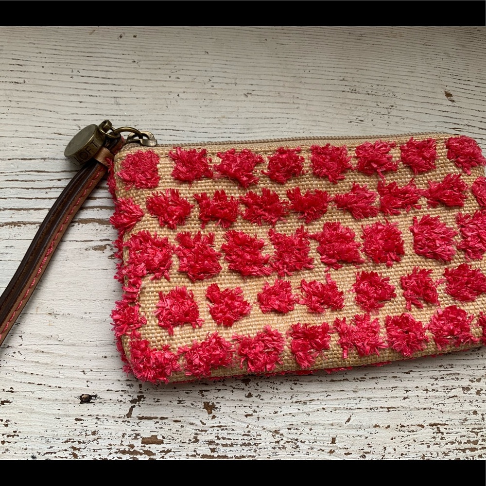 LOFT small coral poof wristlet